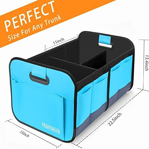 Homeve Car Trunk Organizer for SUV, 18.5Gal Large Capacity No-Sag Heavy Duty, Foldable Waterproof Anti-Slip Storage with 12 Pockets, Fit Sedan, Truck, Universal Car Accessories, Blue, 2 Compart,Large