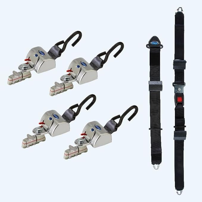 Q'Straint Q-8300-A-L QRT Max Retractor Kit for L-Track. Contains 4 Knobless Retractors with Positive Lock Indicators and L-Track Fittings and Manual Lap and Shoulder Belt Combo