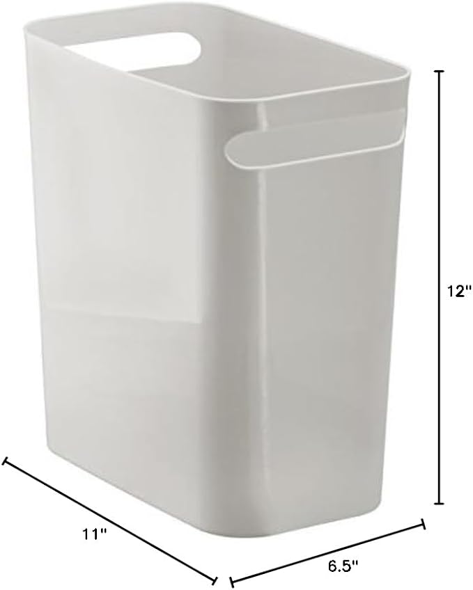 mDesign Plastic Slim Large 2.5 Gallon Trash Can Wastebasket, Classic Garbage Container Recycle Bin for Bathroom, Bedroom, Kitchen, Home Office, Outdoor Waste, Recycling - Aura Collection - Light Gray