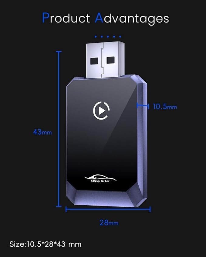 Mini Wireless CarPlay Adapter for iPhone, 2 in 1 CarPlay & Android Auto Compatible iOS10+/Android 11+, Convert Wired to Wireless Adapter for Apple Carplay, Stable Control & No Delay, w/USB-C