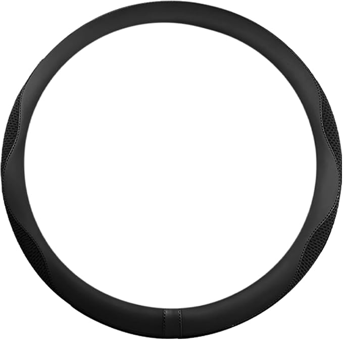 Car Steering Wheel Cover, Microfiber Breathable Ice Silk Leather Steering Wheel Cover Soft Anti-Slip Safety, 15inch Four Season Universal Fits for Most Truck,SUV,Cars (Black Ice Silk)