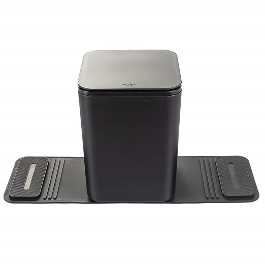 Car Trash Can with Stability Wings – Leakproof Portable Garbage Bin for Fabric & Rubber Mats – Compact Durable Plastic Auto Organizer for Cars, SUVs, Trucks (Black with Lid, Medium)