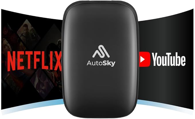 AutoSky AI Box Lite Air – Wireless Adapter for Factory CarPlay – Stream Personal Media & Online Apps via Phone Hotspot – Fast Plug & Play Performance – Works with Authorized Accounts