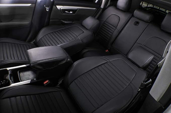 EKR CRV Car Seat Covers Custom Fit for Honda CRV 2012 2013 2014 (Not for LX) Leather Truck Seat Cover for SUV Full Set,Waterproof Car Seat Cushion, Faux Leather (Black)