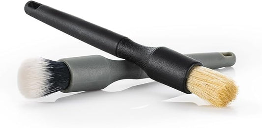 Detail Factory - Crevice Cleaning Detailing Brush Kit for Small Spaces - Mini Set Boar's Hair Brush + Ultra-Soft Synthetic Brush - Black & Gray - 2 Pack