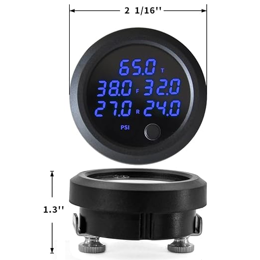 New Upgrade 12V/24V Five Pressure Air Pressure Gauge 2Inch(52mm) 0-232PSI with 5Pcs 1/8NPT Sensors and 16.5ft (5M) Sensor Cable LED Blue