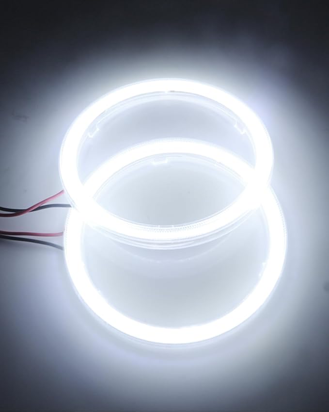 Qasim 2 Pcs White 80MM Car Angel Eyes Halo Rings COB Light Circle Ring LED Fog Light Bulbs DRL Lamp with Plastic Cover 12V 24V
