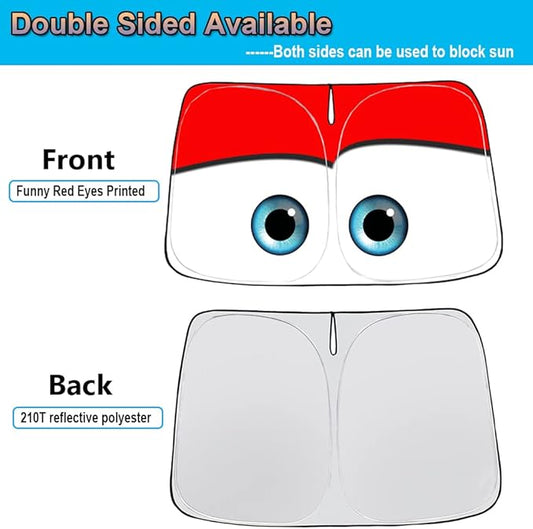 Gven Windshield Sun Shade for 2017-2026 Tesla Model Y/Model 3 Sunshade Accessories Foldable Sunshade (Fit 2025-2026 Model Y Juniper/ 2024 Model 3 Highland) Blocks UV Rays Keep Car Cool (Red)