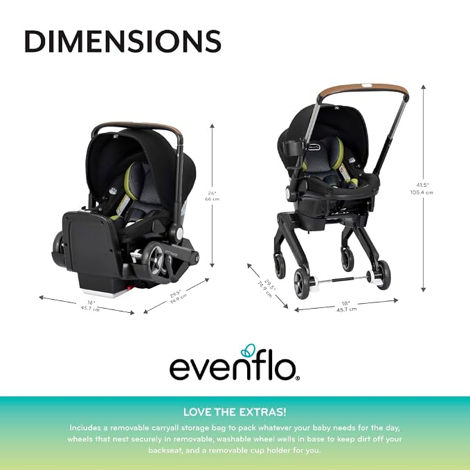 Evenflo Shyft DualRide Preemie and Infant Car Seat Stroller Combo 3-30lbs with Carryall Storage (Durham Green)