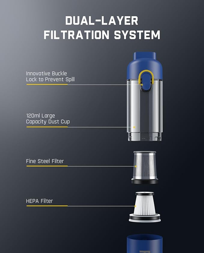 Fanttik Slim V8 Mate Cordless Car Vacuum Suction Power 12000Pa, Portable Mini Vacuum with Flexible Hose and Pet Brush, Type-C Charge, Portable for Car, Office Desk, Keyboards, Blue
