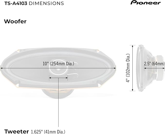 PIONEER A-Series TS-A4103 4” x 10” 2-Way Speakers (Pair) – 120W Max, Balanced Sound + Smooth Treble, Enhanced Bass, Great Stock Replacement