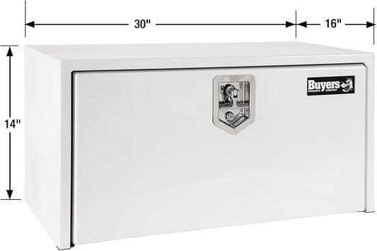 Buyers Products 1703403 White Steel Underbody Truck Tool Box, 14 x 16 x 30, Made in USA, 14 Ga Steel, Locking Stainless Latch, Weather-Resistant, Powder-Coated, Secure Storage for Work Trucks