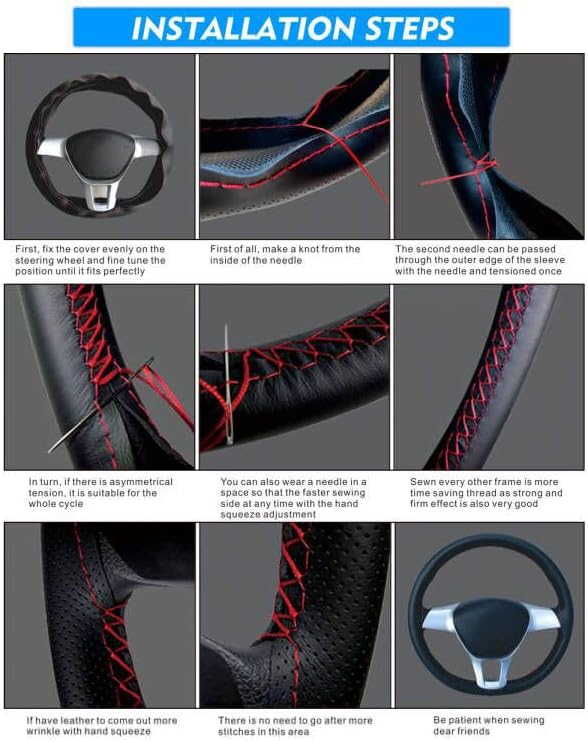 Carodi Leather Steering Wheel Cover, Breathable Non-Slip Design, Soft and Comfortable Feeling, Universal 15 Inch Auto Car Steering Wheel Stitch on Wrap(Size M, Black with red line)