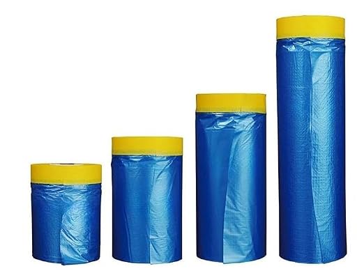 Plastic Sheeting Automotive Masking Tape - Multi Size Pack - No Residue Painters Plastic Drop Cloth for Painting - Paint Tape and Drape - Pre-Taped Masking Film (65 Feet) (3 of Set (59 in))
