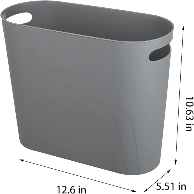 zoocatia Small Trash Can Garbage Can Container Bin with Handles 3 Gallons Plastic Wastebasket for Bathrooom, Bedroom, Office, Kitchen, Laudry Room, Dorm Room - Black + Grey