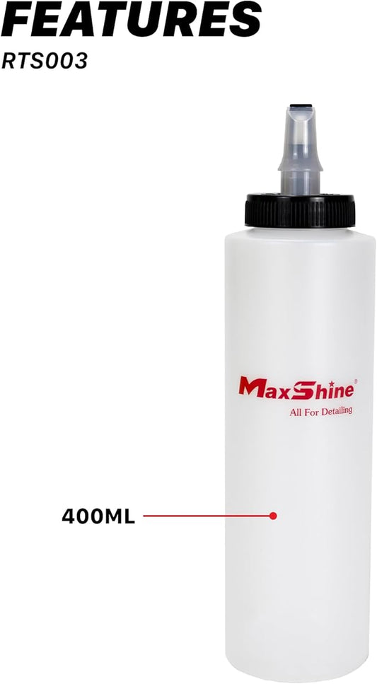 Maxshine 400ml Universal Dispenser Bottle – Self-Cleaning Cap Squeeze Bottle Auto Accessory for Compound, Polish, Wax & Sealant – Chemical-Resistant HDPE, Leak-Proof Easy-Flow Car Detailing