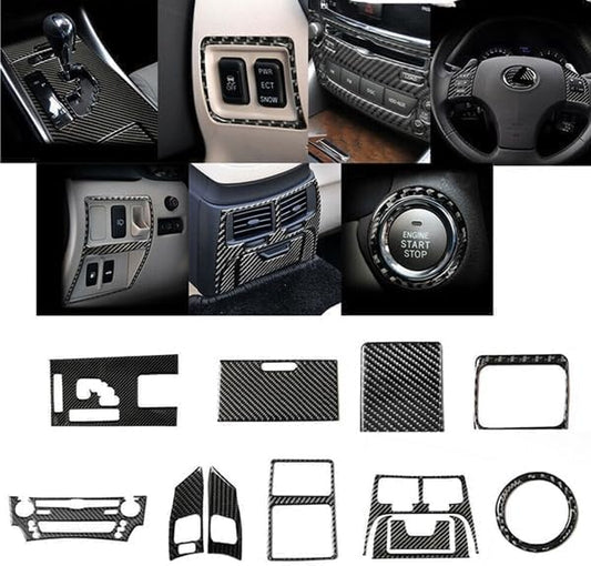 GXARTS 12Pcs Carbon Fiber Full Set Interior Decoration Trim Kit Compatible with Lexus IS250 Black 2006 2007 2008 2009 2010 2011 2012