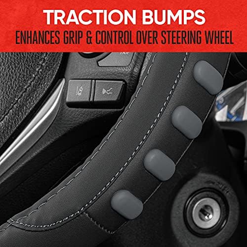 Motor Trend FlexGrip Gray Steering Wheel Cover for Cars – Standard 15 inch Car Steering Wheel Cover, Gray and Black Steering Wheel Protector for Auto Truck Van SUV