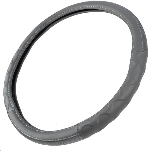 BDK Motor Trend Ergonomic Leather Grip Steering Wheel Cover for Big Rigs Trucks Semis 18" Large Heavy Duty Non Slip Long Haul Long Drives Transportation, Comfortable Anti-Fatigue (Gray)