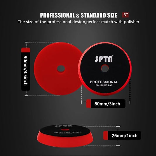 Red T10 Ultra-Fine Finishing Foam Polishing Pads, SPTA 1Pcs 3.5 Inch Face for 3 Inch 80mm Backing Plate Compound Buffing Sponge Pads for Car Buffer Polisher Compounding, Polishing and Waxing-FPBFS3R