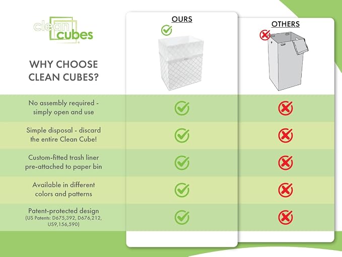 Clean Cubes 13 Gallon Disposable Pop-Up Trash Cans (6-Pack) with Fitted Bags – Foldable Garbage & Recycling Bins for Parties, Events & Kitchen (Trellis, 17" H x 13.5" W x 10" D)