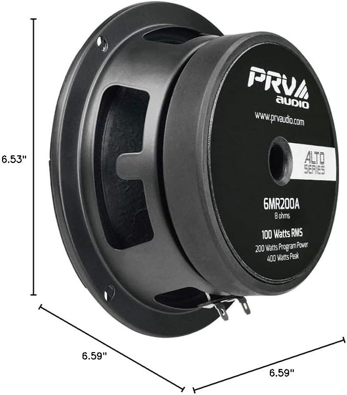 PRV AUDIO 6.5 Inch Shallow Midrange Speaker, 6MR200A, 200 Watts, 8 Ohm Shallow Mount Car Audio Slim Speaker, 1.5 in Voice Coil, Compact for Doors (Single)