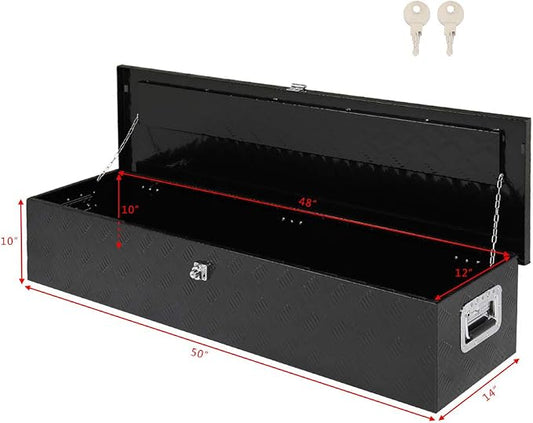 50" L x 14" W x 10" H Aluminum Truck Bed Tool Box, Pick Up RV Trailer Toolbox Storage Lockable Organizer with Side Handle and Lock Keys, Black