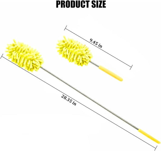 2PCS Car Interior Duster with Extension Pole, 9.45" to 28.35" Microfiber Soft Vehicle Dash Dusting Detailing Wash Brushes, Automotive Dash Cleaning Tool, Universal for SUV RV Truck (Yellow)