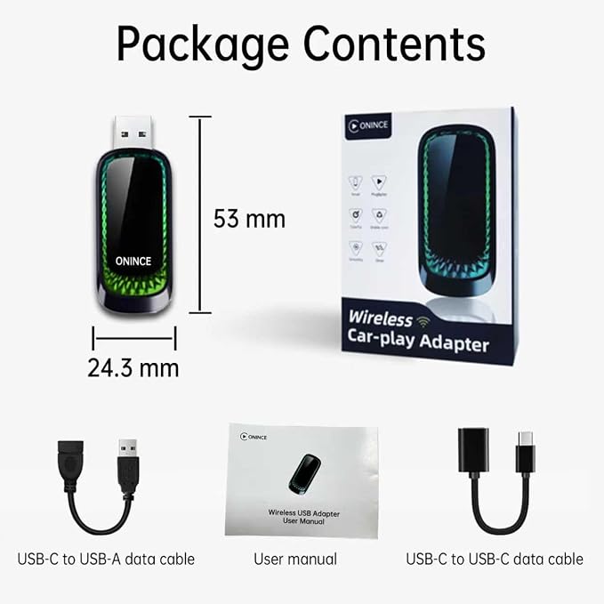 Wireless CarPlay Adapter (2025 Upgrade) – Convert Wired CarPlay to Wireless, Stable Connection, RGB Ambient Lighting, Compatible with Wired CarPlay Cars & iPhone