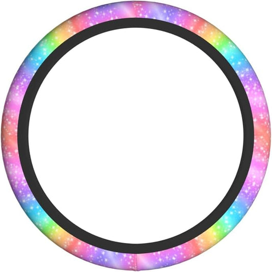 Colorful Rainbow Steering Wheel Cover Car Accessories Cute for Women Girls Girly Universal 15 Inch Neoprene Auto Interior Decor Anti Slip Automotive Truck Protector