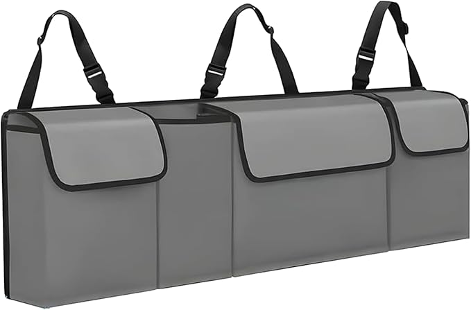 Car Trunk Organizer, Backseat Hanging Large Storage with Adjustable Straps,Waterproof PVC Collapsible Cargo Bag, Car Interior Accessories for Auto SUV MPV (Gray)