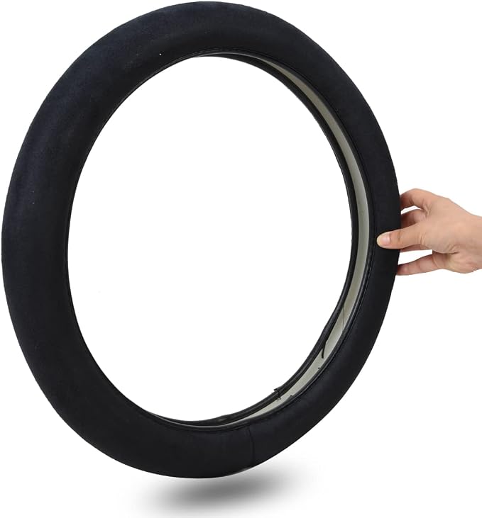 CAR Pass Black Faux Suede 14.5-15 Inch Memory Foam Steering Wheel Covers Breathable Anti-Slip Odorless Steering Wheel Universal Fit for Men Women