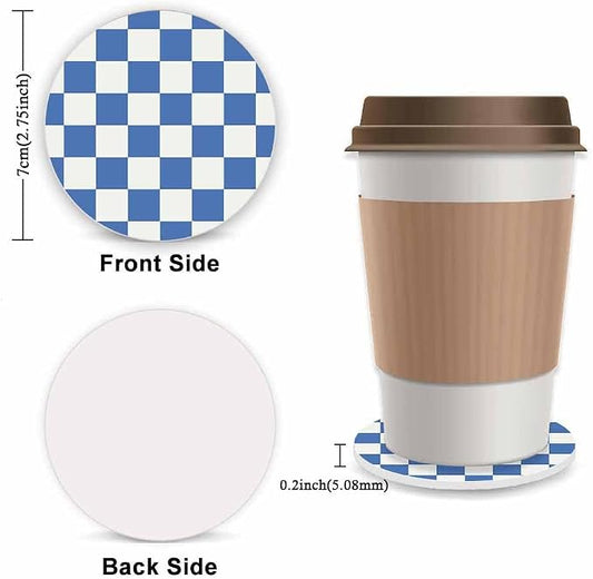 Blue Checkered Steering Wheel Cover for Women, Universal Auto Steering Wheel 14-15 Inch Car Interior Accessories with 2PCS Car Coasters, Suitable for Men and Women