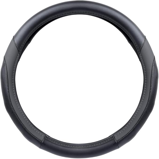 Motor Trend SportDrive Faux Leather Steering Wheel Cover, Standard 15 inch Size, Two-Tone Black & Dark Gray, Car Steering Wheel Cover for Truck Van SUV Auto