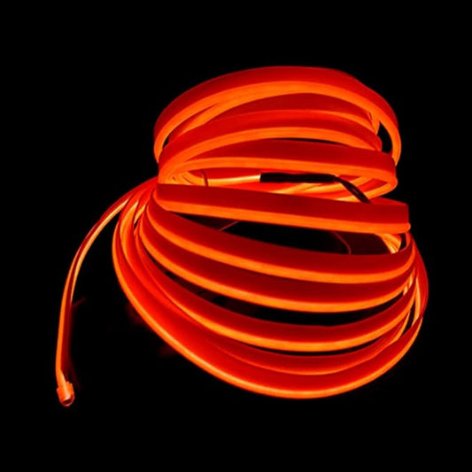 MaxLax Orange LED Neon Car Interior Lighting Strip - 3 Meter Flexible 12V EL Wire with Built-in Fuse Protection for Automotive Interior Customization, Featuring 6mm Sewing Trim for Easy Installation.