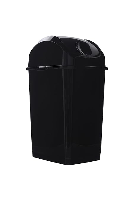 Superio Medium Trash Can with Lid 4.5 Gallon Plastic Swing Top Garbage Can Slim Waste Bin for Under Sink/Cabinet, Laundry Room, Kitchen, Office, Bedroom, Bathroom, College Dorm, 18 Qt, Black