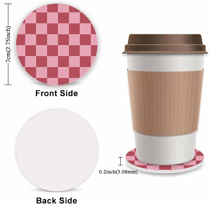 Red Checkered Steering Wheel Cover for Women, Universal Auto Steering Wheel 14-15 Inch Car Interior Accessories with 2PCS Car Coasters, Suitable for Men and Women