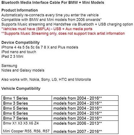 Bluetooth Adapter Streaming Cable for BMW Mini Cooper Media Inerface MMI System Pair USB Android iPhone iPad iPod Touch Smartphone etc