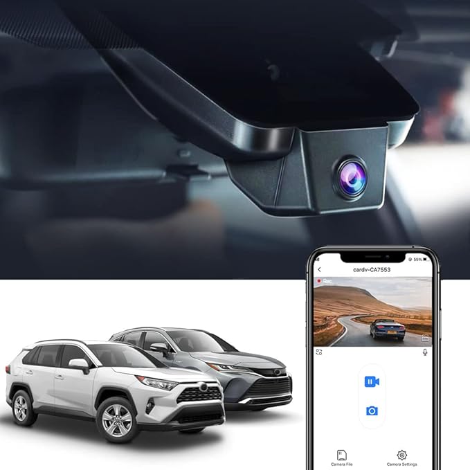 Fitcamx 4K Dash Cam Adapts for Toyota RAV4 2019-2021 (Model A, No Vents) & RAV4 Prime Plug-In Hybrid 2021-2025, OEM Style, UHD 2160P Video, WiFi & APP, Loop Recording, G-Sensor, Plug & Play, 64GB Card