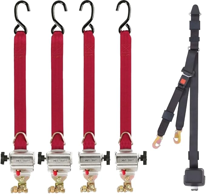 Sure-Lok FF612S-4C FF600 Series Complete Automotive Wheelchair Securement System | Includes Integrated Lap & Shoulder Belt (Height Adjustable) | L-Track Kit | Semi-Automatic | S-Hooks