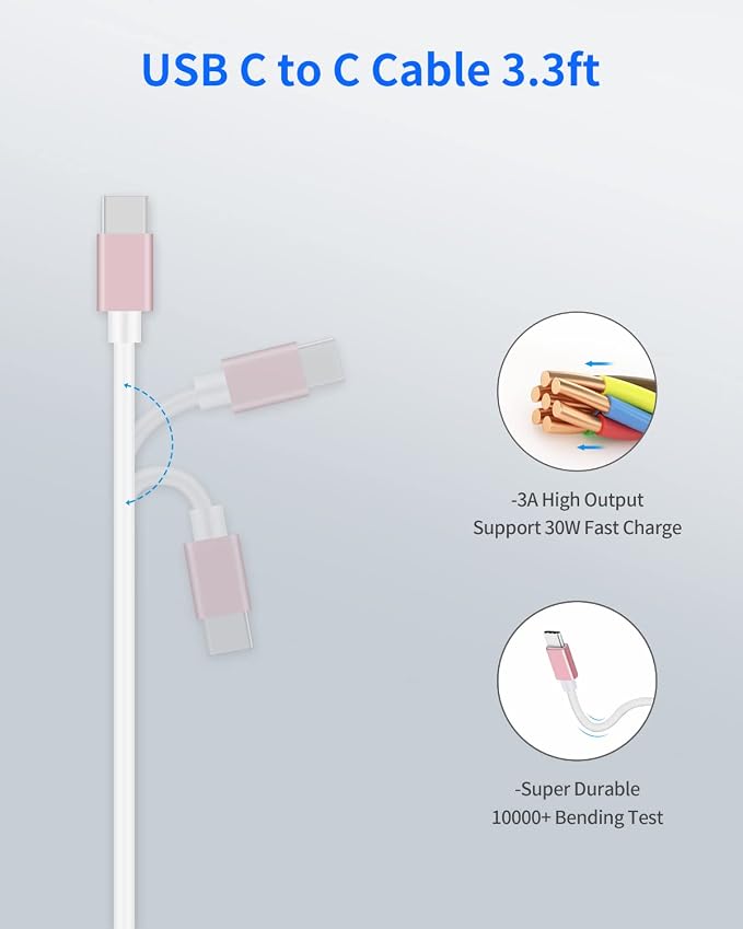 Pink Dual 45W USB C Car Charger, 90W Max Super Fast Charging, All Metal 12V Cigarette Lighter Adapter for iPhone 17 Pro Max/16/15/iPad, Samsung Galaxy S26+/S25, Google Phones with 2 Type C Cable 3.3ft