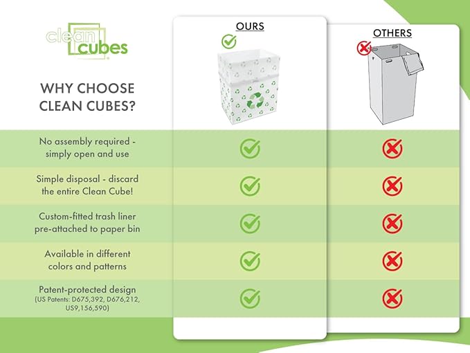 Clean Cubes 13 Gallon Disposable Pop-Up Trash Cans (6-Pack) with Fitted Bags – Foldable Garbage & Recycling Bins for Parties, Events & Kitchen (Recycle, 17" H x 13.5" W x 10" D)