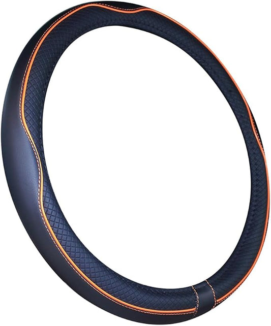 Mayco Bell Universal Standard Size Steering Wheel Cover Anti-Slip,Safety,Soft,Breathable,Durable,Full Surround,Comfortable Grip Microfiber Leather (14.5-15 inch,Black Orange)