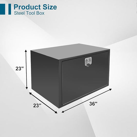 36"X23"X23" Underbody Truck Box Black Heavy Duty Steel Trailer Box Pick Up Truck Tool Box Storage Organizer w/Lock & eys