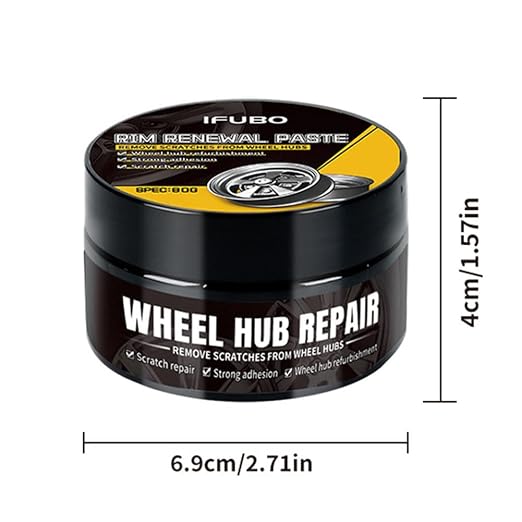 Car Wheel Scratch Repair Polish, 80g Alloy Wheel Vehicle Polishes Kit with Sponge, Removes Scratches & Restores High-Gloss Finish, Universal Hubcap & Rim Polish for Cars,Trucks,SUVs,RVs,Motorcycles