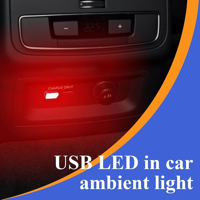 4PCS USB LED Car Interior Atmosphere Lamp, Plug-in USB Decor Night Light, Portable Auto Ambient Lighting Kit, Universal Car Interior Accessories LED Night Light for Most Cars (Red)