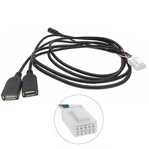 10 Pin Car USB Dual Double USB with Mic for RCA Cable Adapter for Android Radio Player Navigation Accessories - (Color Name: A)
