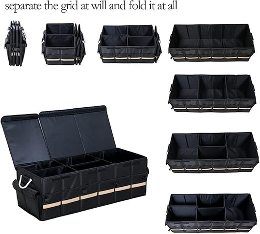 Tianle Car Trunk Organizer - Collapsible Trunk Organizer & Lid Foldable Cover Aluminium Alloy Handle Reflective Strip for Auto, SUV, Truck, Minivan (XL Black)