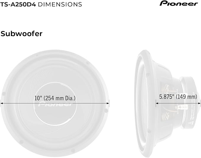 Pioneer A-Series TS-A250D4 10” Subwoofer – 1300W Max, Flexible Wiring, Powerful Bass Output