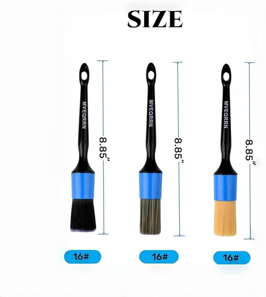 MVEQRRN 3pcs Car Detailing Brush Set-1pcs Boars Hair Car Detailing Brushes,1pcs Ultra Soft No Scratch Detailing Brush for Air Vent,Leather Seat 1pcs auto Detail Brushes for Interior Exterior(Blue)
